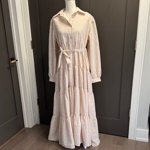 She Chocolate Chic Cream Long Sleeve Maxi Dress Sz 14-16